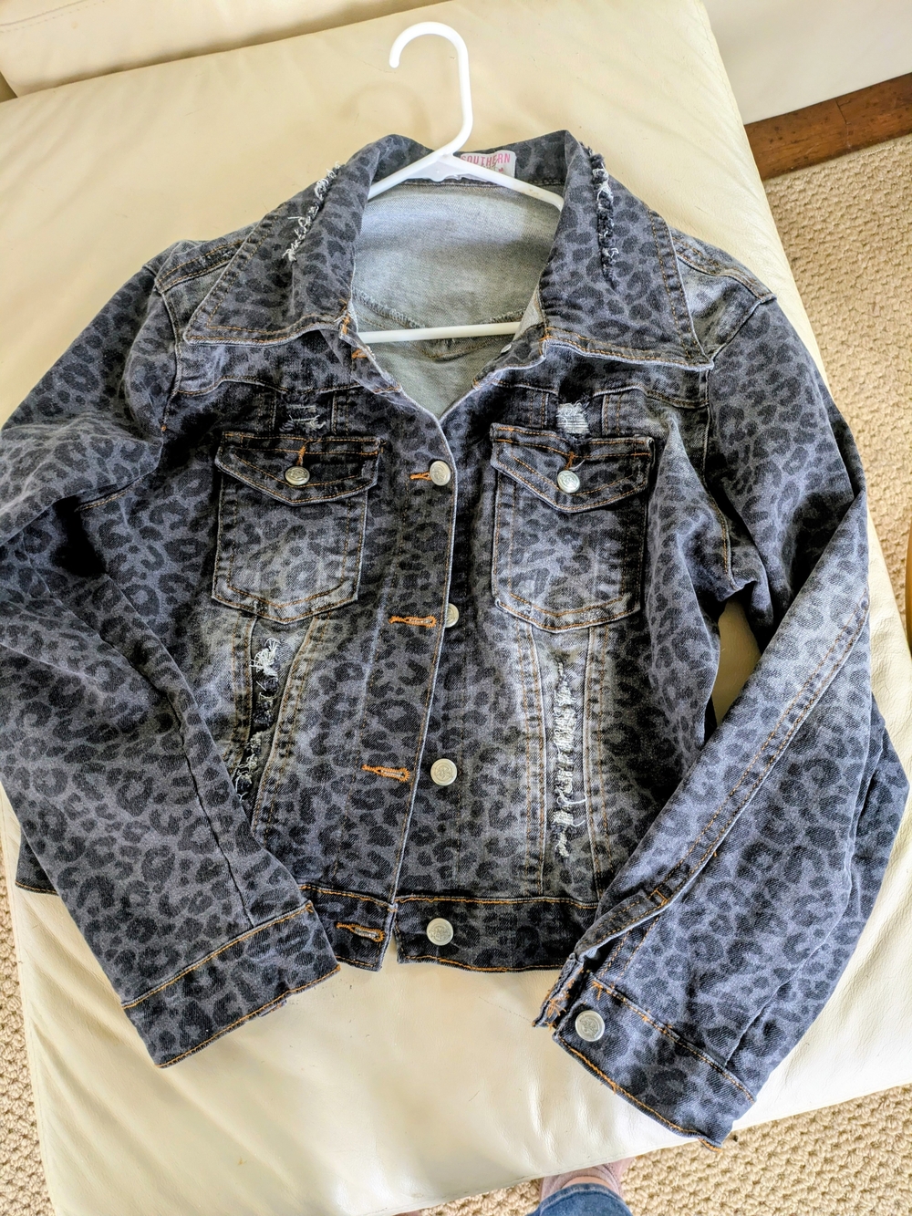 Grey Leopard Print Denim Jacket - Stylish Coat